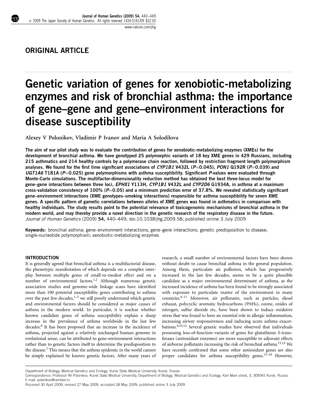 Genetic Variation of Genes for Xenobiotic-Metabolizing