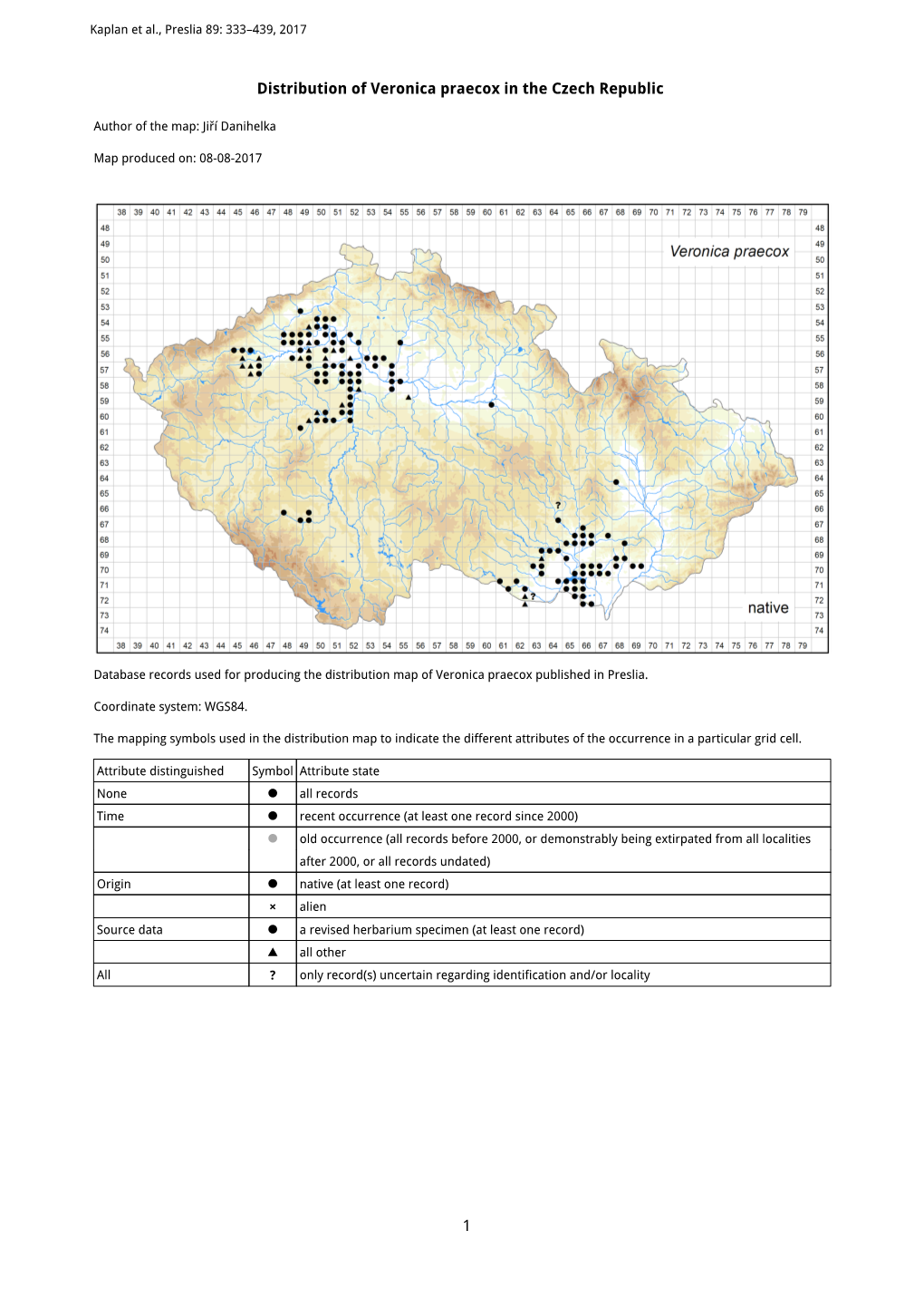 1 Distribution of Veronica Praecox in the Czech Republic