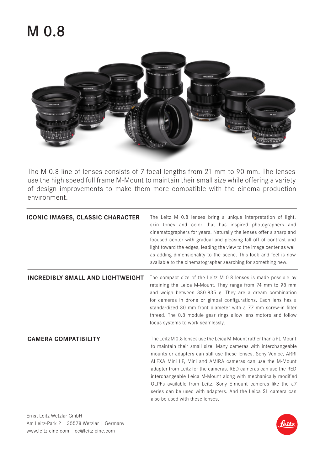The M 0.8 Line of Lenses Consists of 7 Focal Lengths from 21 Mm to 90 Mm