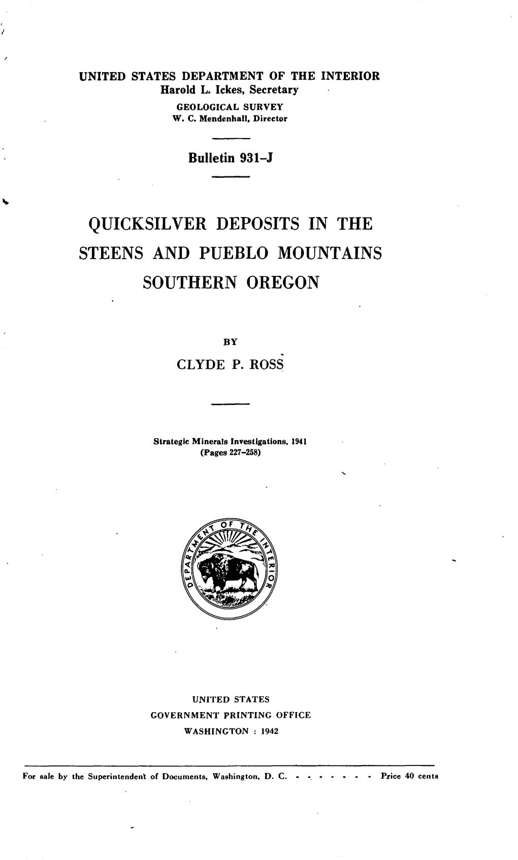 Quicksilver Deposits in the Steens and Pueblo Mountains Southern Oregon