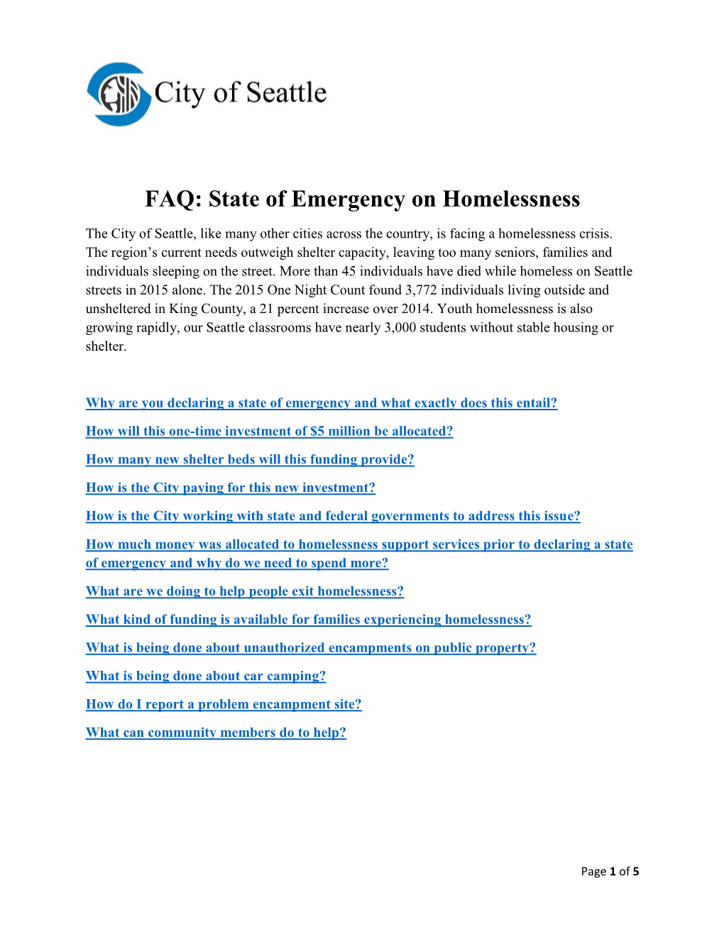 FAQ: State of Emergency on Homelessness