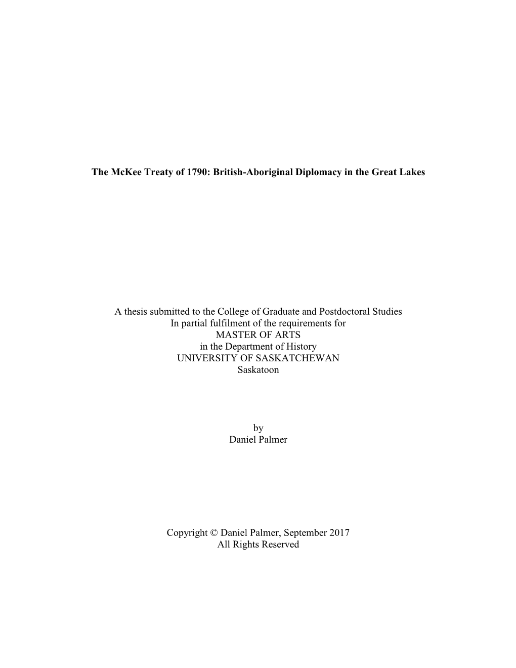 The Mckee Treaty of 1790: British-Aboriginal Diplomacy in the Great Lakes