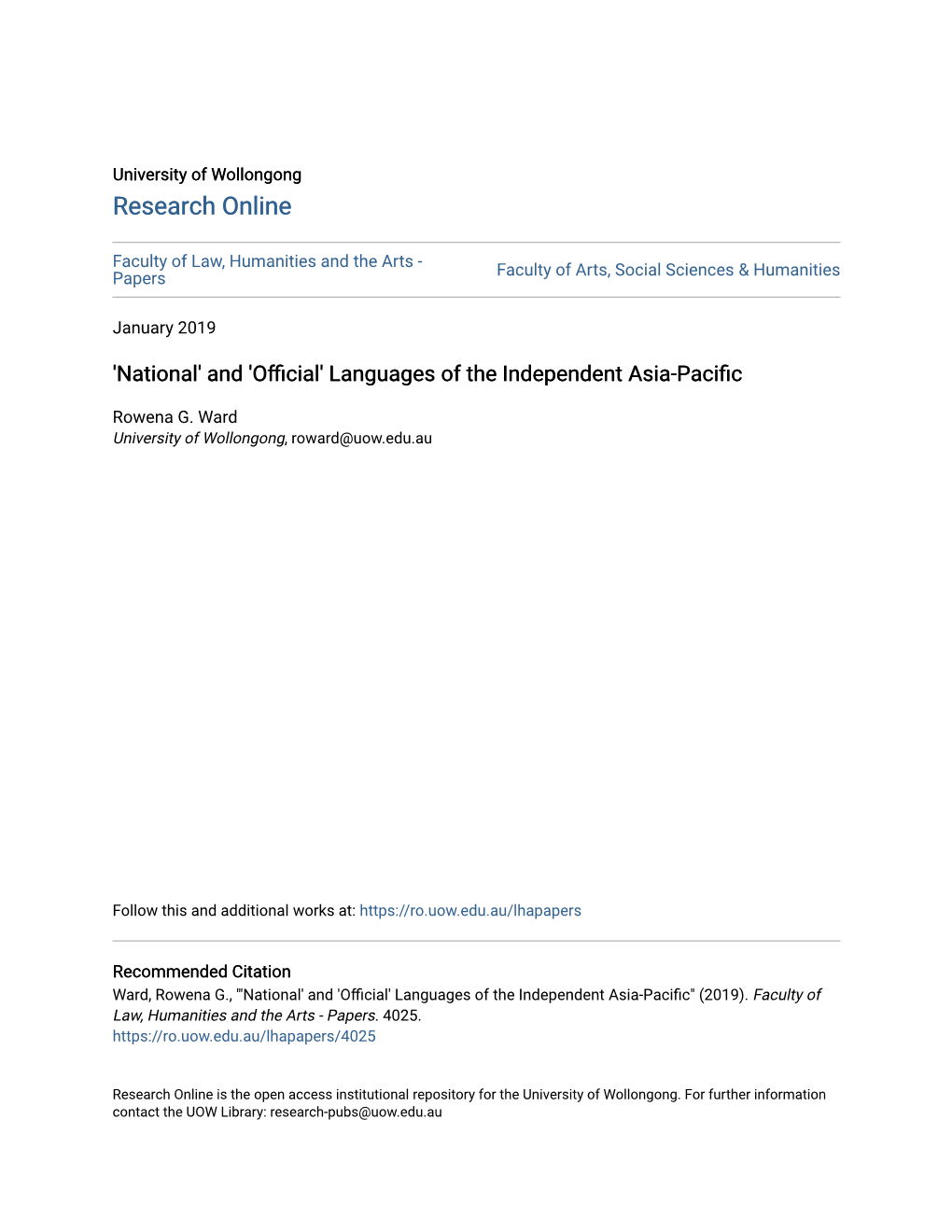 'Official' Languages of the Independent Asia-Pacific