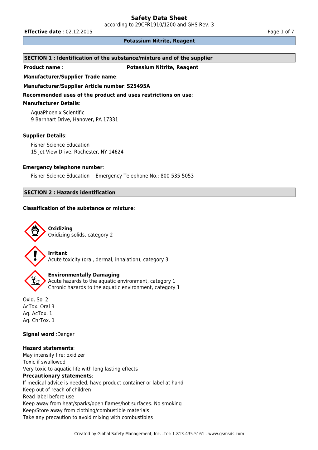 Safety Data Sheet According to 29CFR1910/1200 and GHS Rev