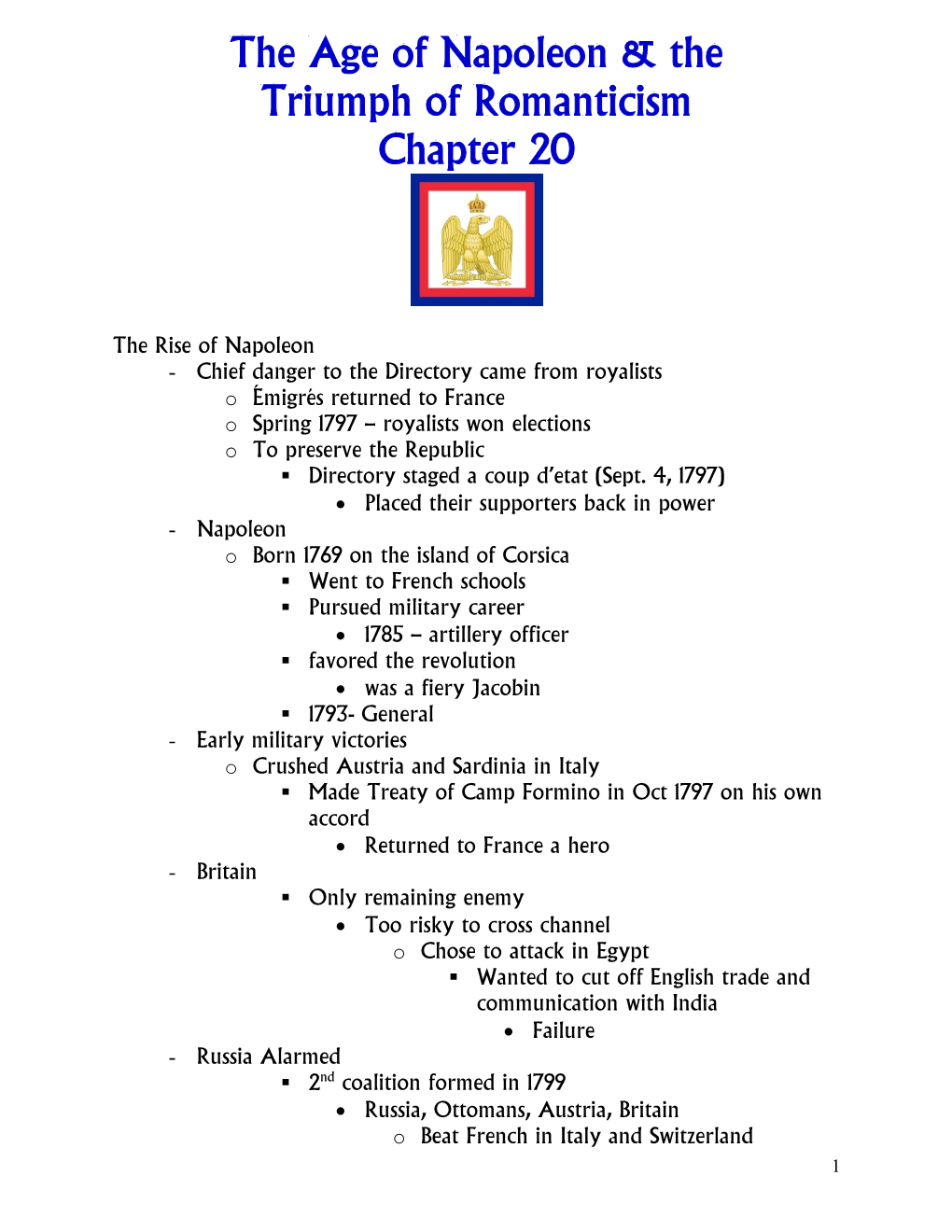 The Age of Napoleon & the Triumph of Romanticism Chapter 20