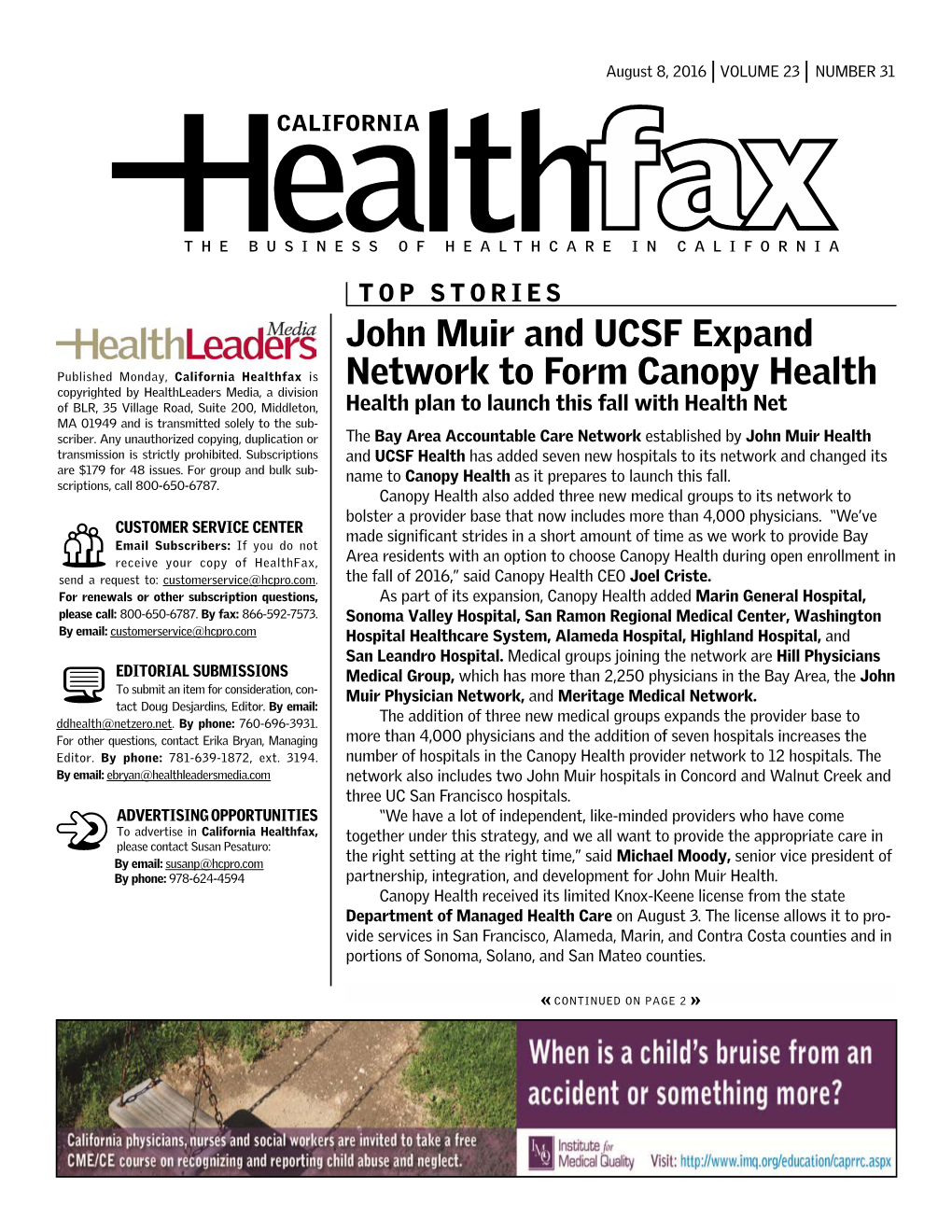 John Muir and UCSF Expand Network to Form Canopy Health