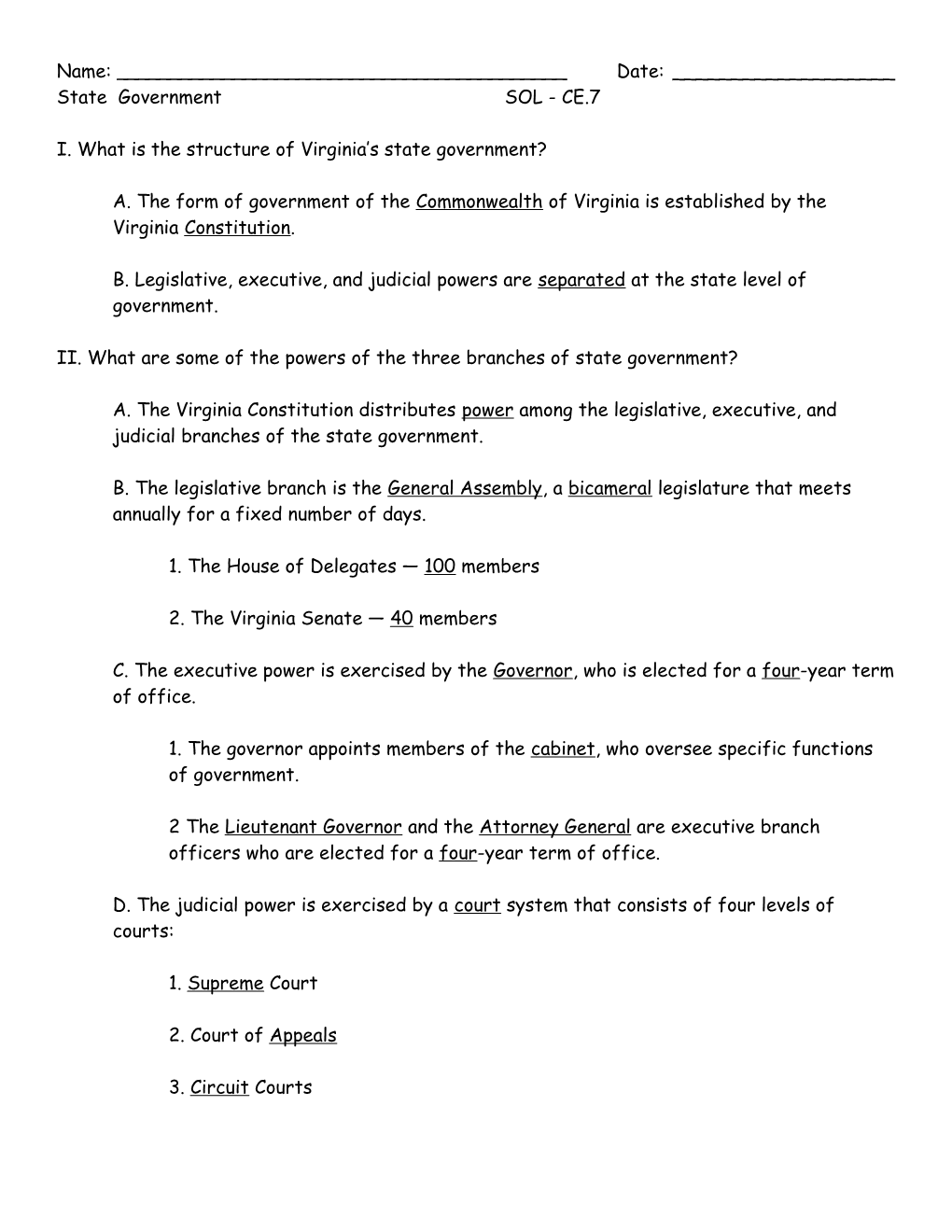 Ce 7 State Goverment Notes W Answers