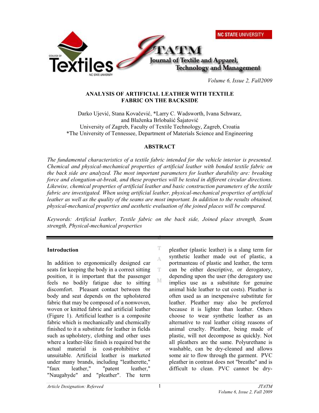 Analysis of Artificial Leather with Textile Fabric on the Backside