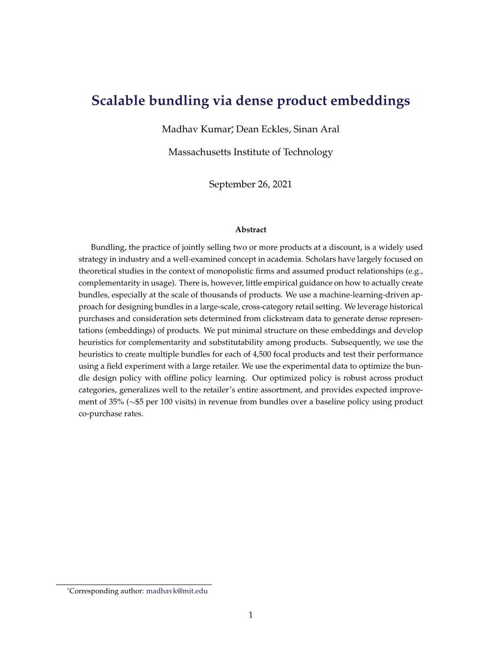 Scalable Bundling Via Dense Product Embeddings