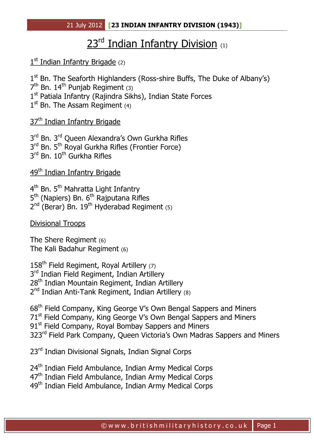 23Rd Indian Infantry Division