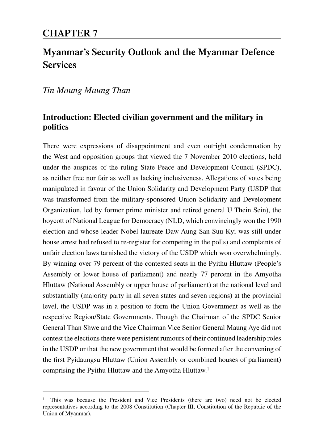 Myanmar's Security Outlook and the Myanmar Defence Services