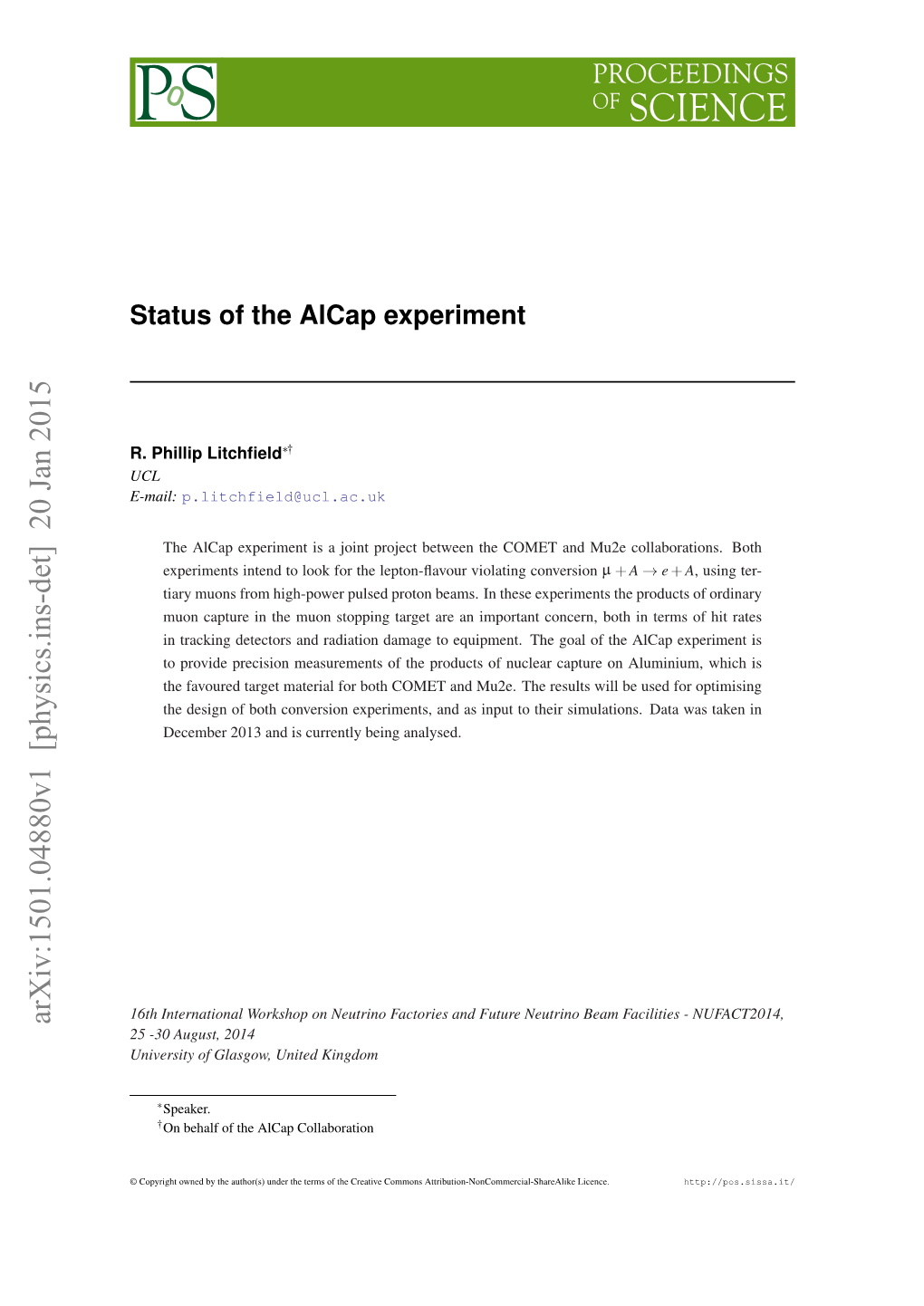 Status of the Alcap Experiment