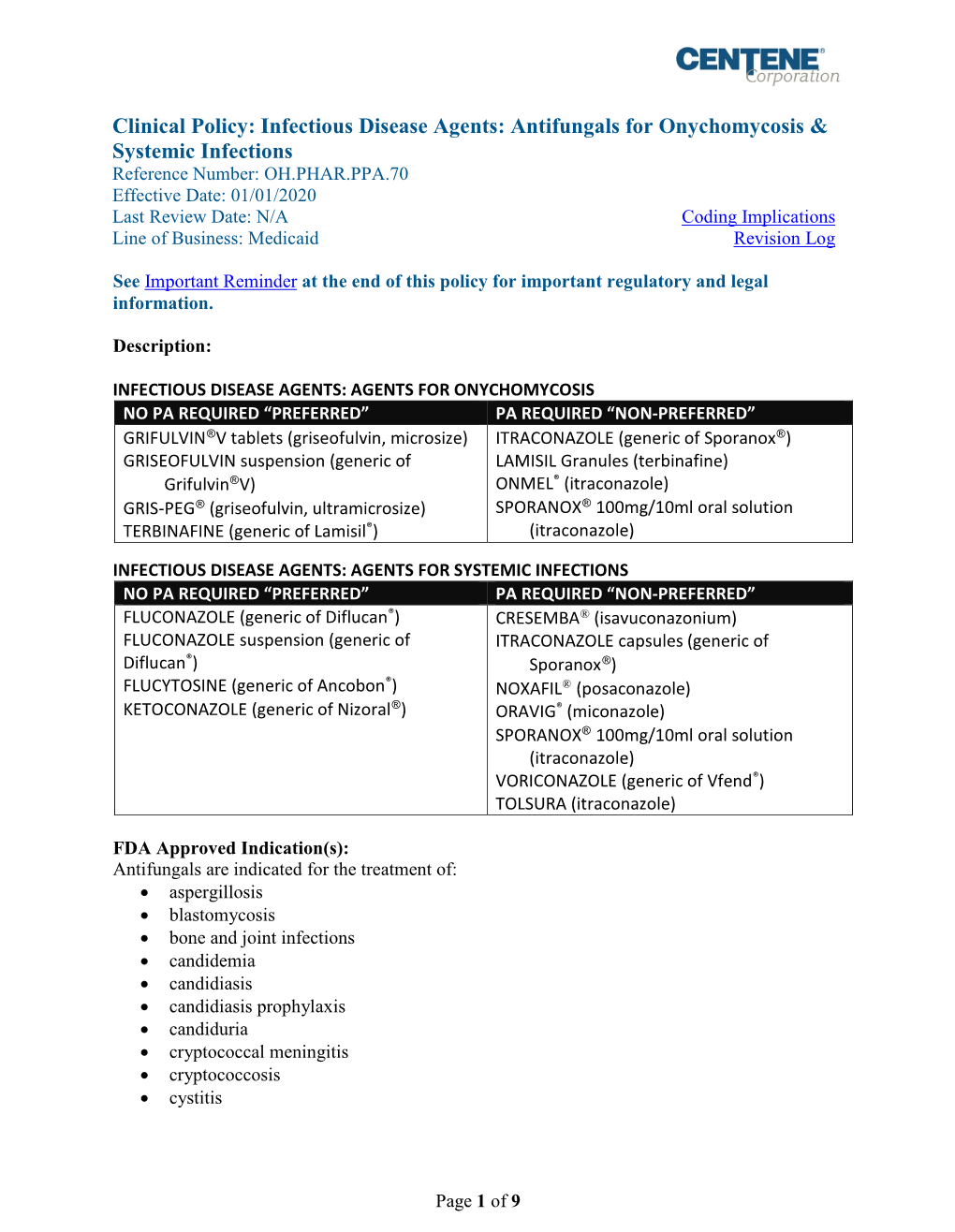 Antifungals for Onychomycosis & Systemic Infections