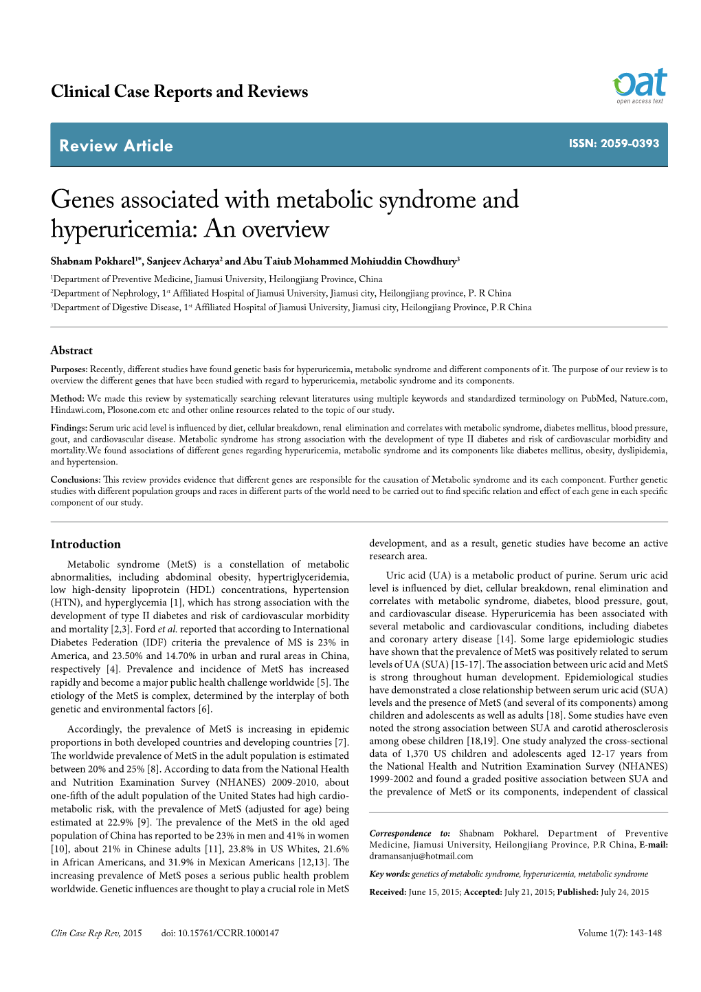 Genes Associated with Metabolic Syndrome And