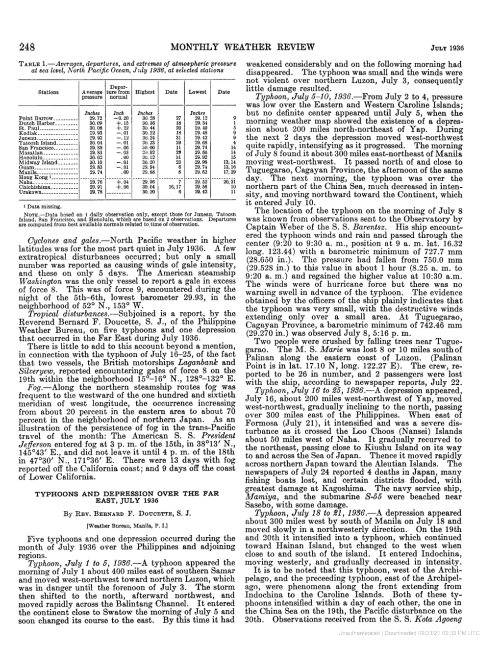 Monthly Weather Review July 1936