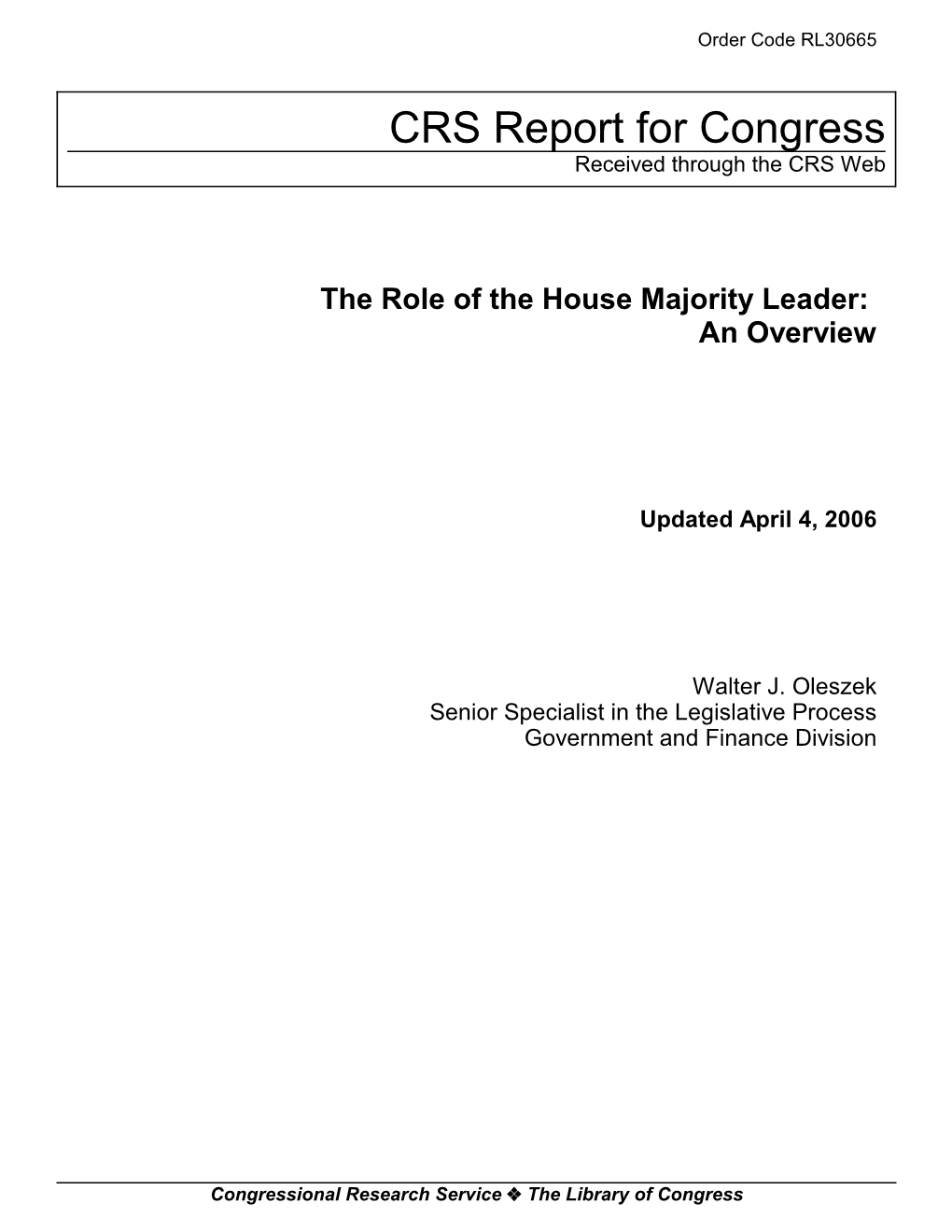 CRS Report for Congress Received Through the CRS Web