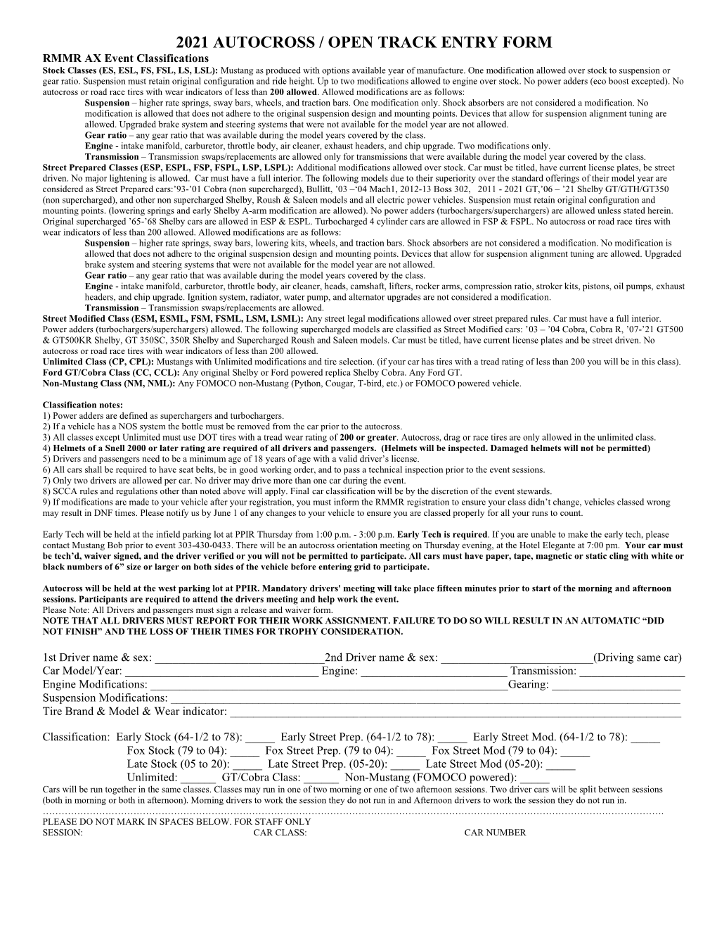 2009 Autocross Entry Form