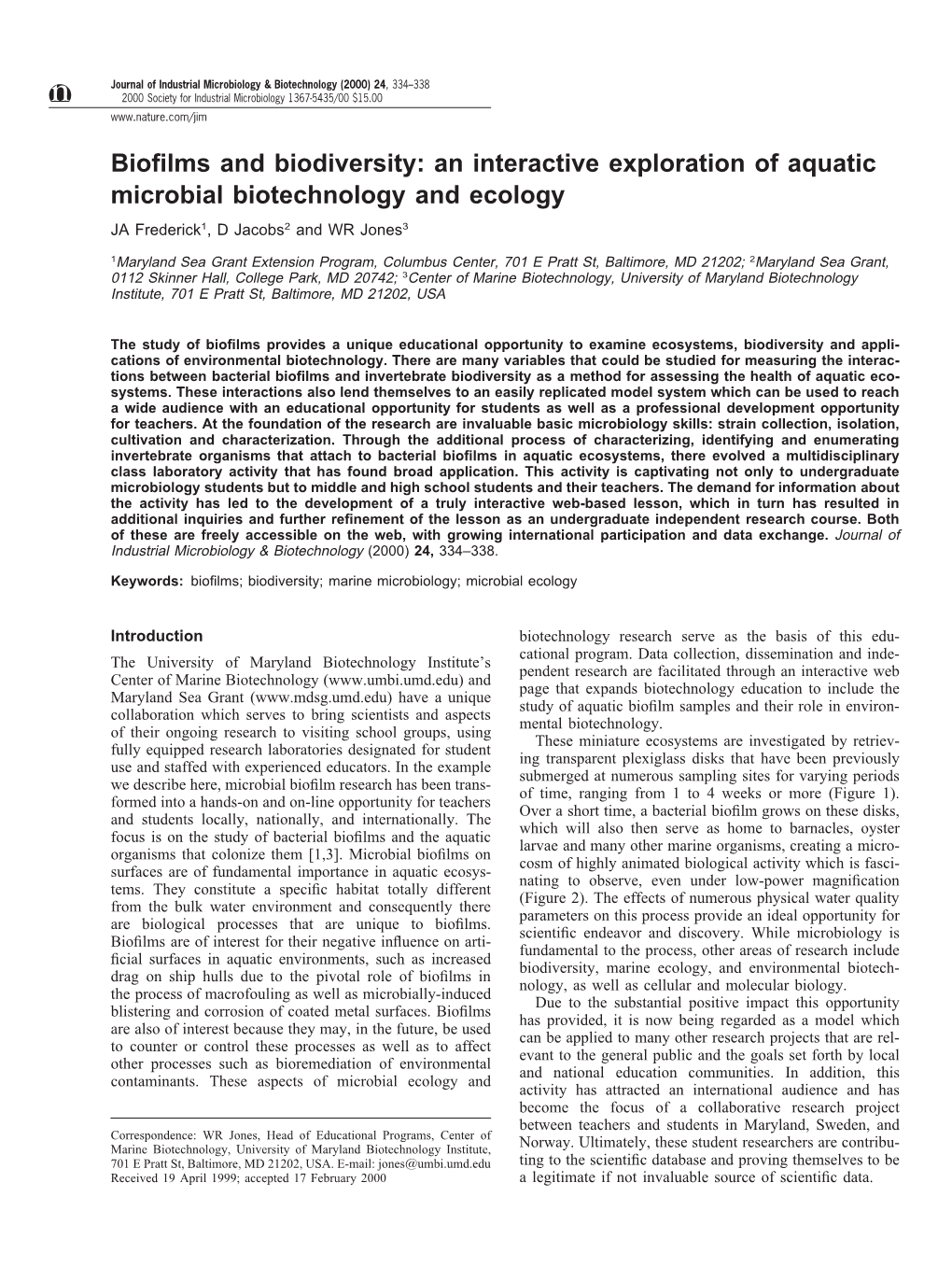 Biofilms and Biodiversity: an Interactive Exploration of Aquatic