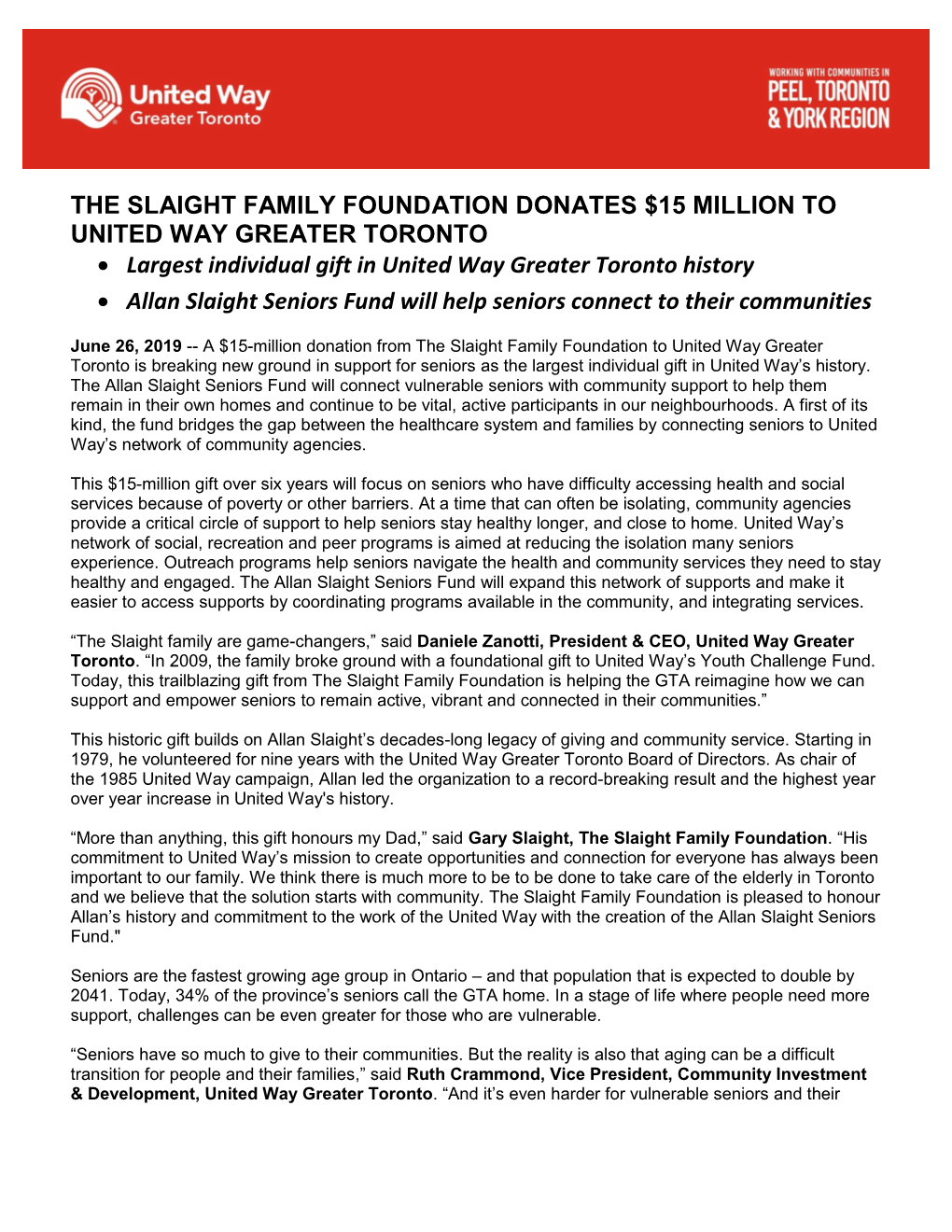 The Slaight Family Foundation Donates $15 Million To
