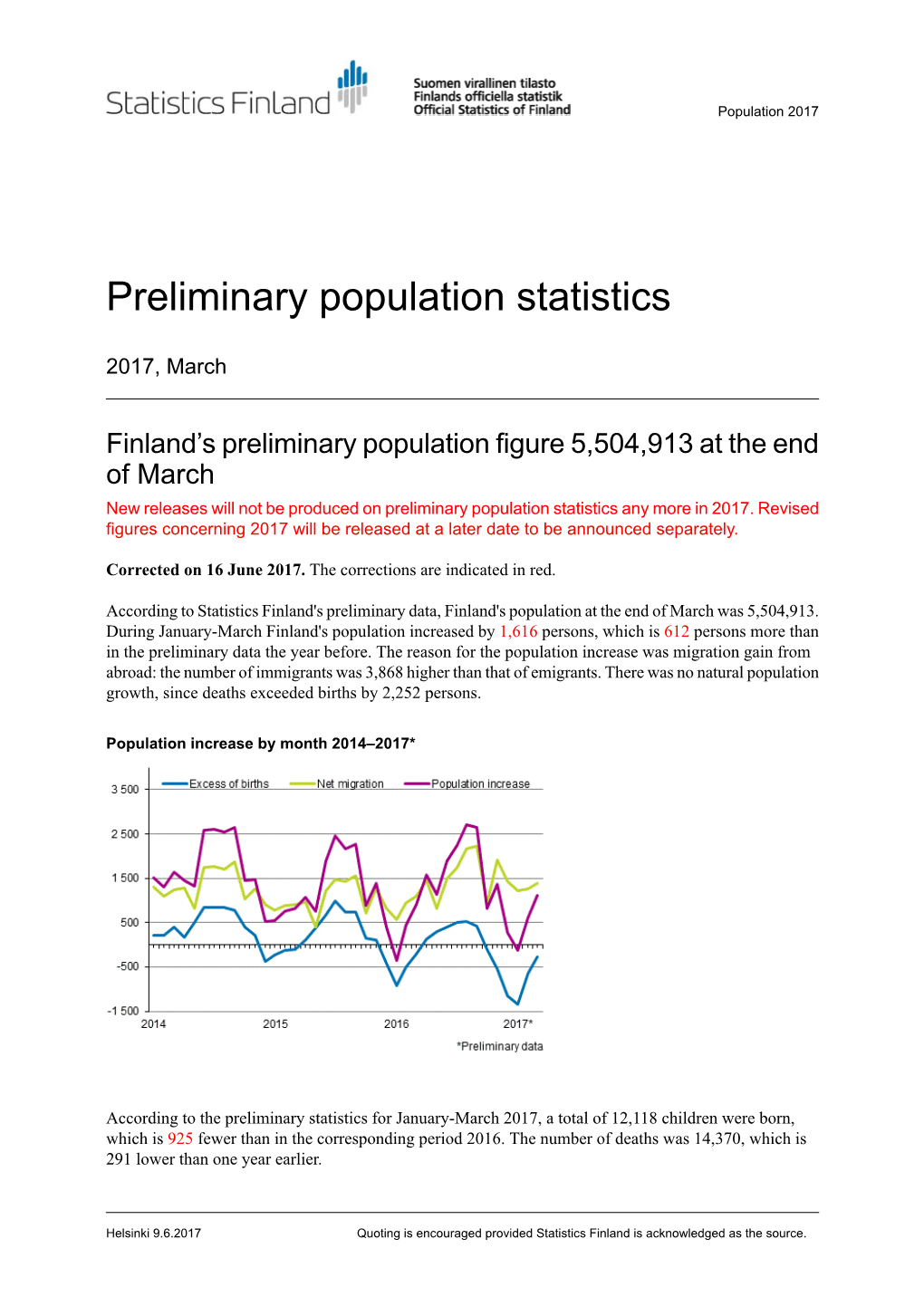 Preliminary Population Statistics 2017, March