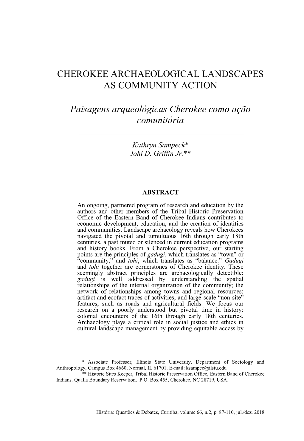 Cherokee Archaeological Landscapes As Community Action
