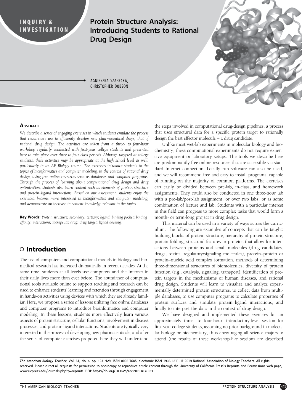 Protein Structure Analysis: Introducing Students to Rational Drug Design