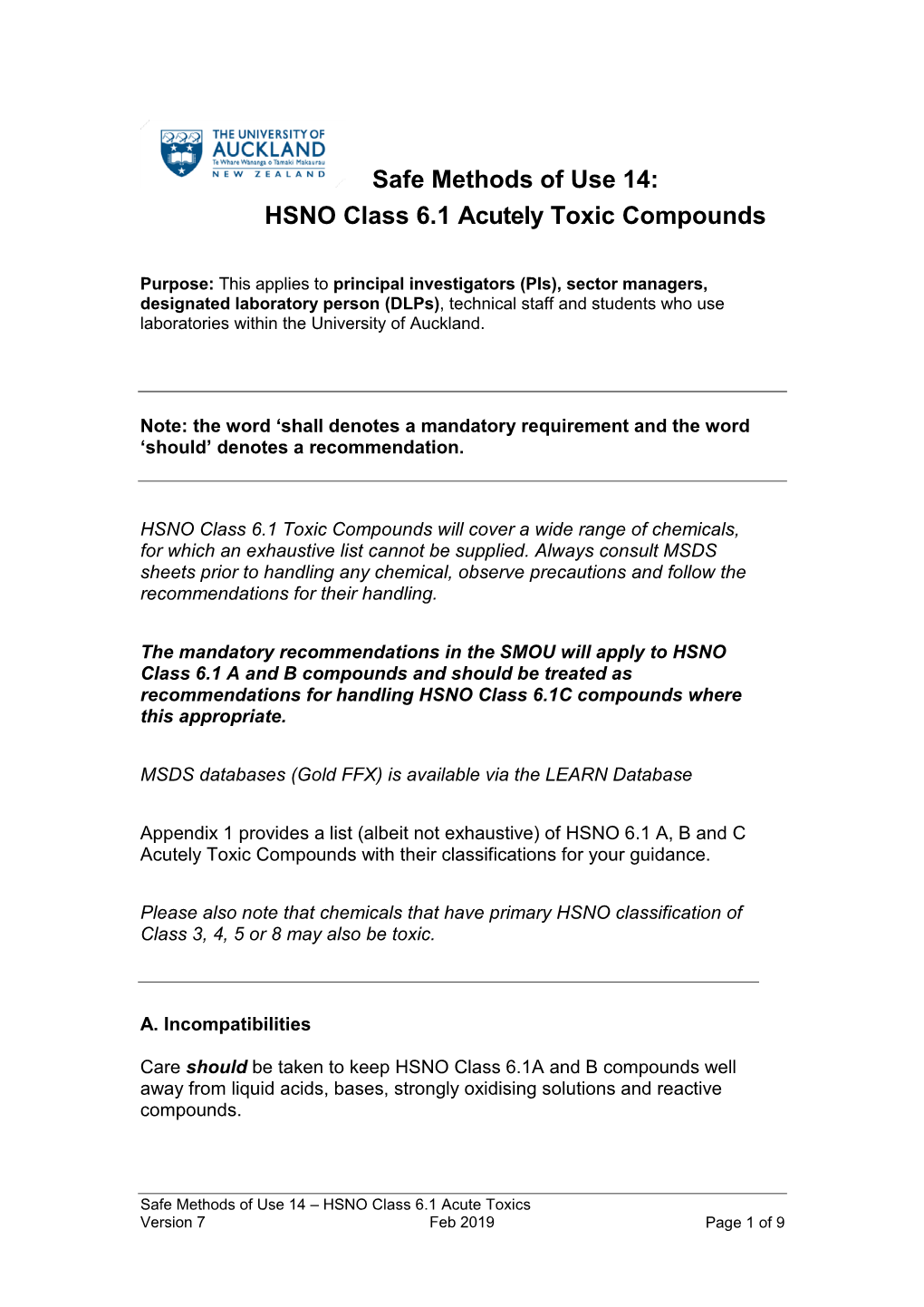 Safe Methods of Use 14: HSNO Class 6.1 Acutely Toxic Compounds