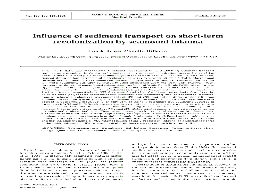 Influence of Sediment Transport on Short-Term Recolonization by Seamount Infauna