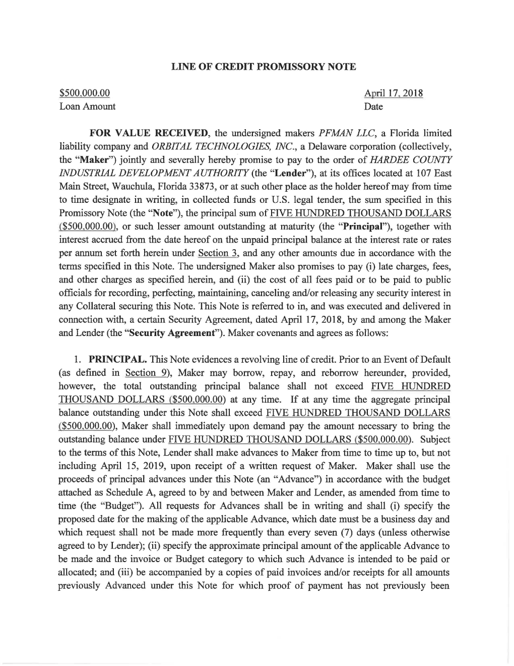 Line of Credit Promissory Note