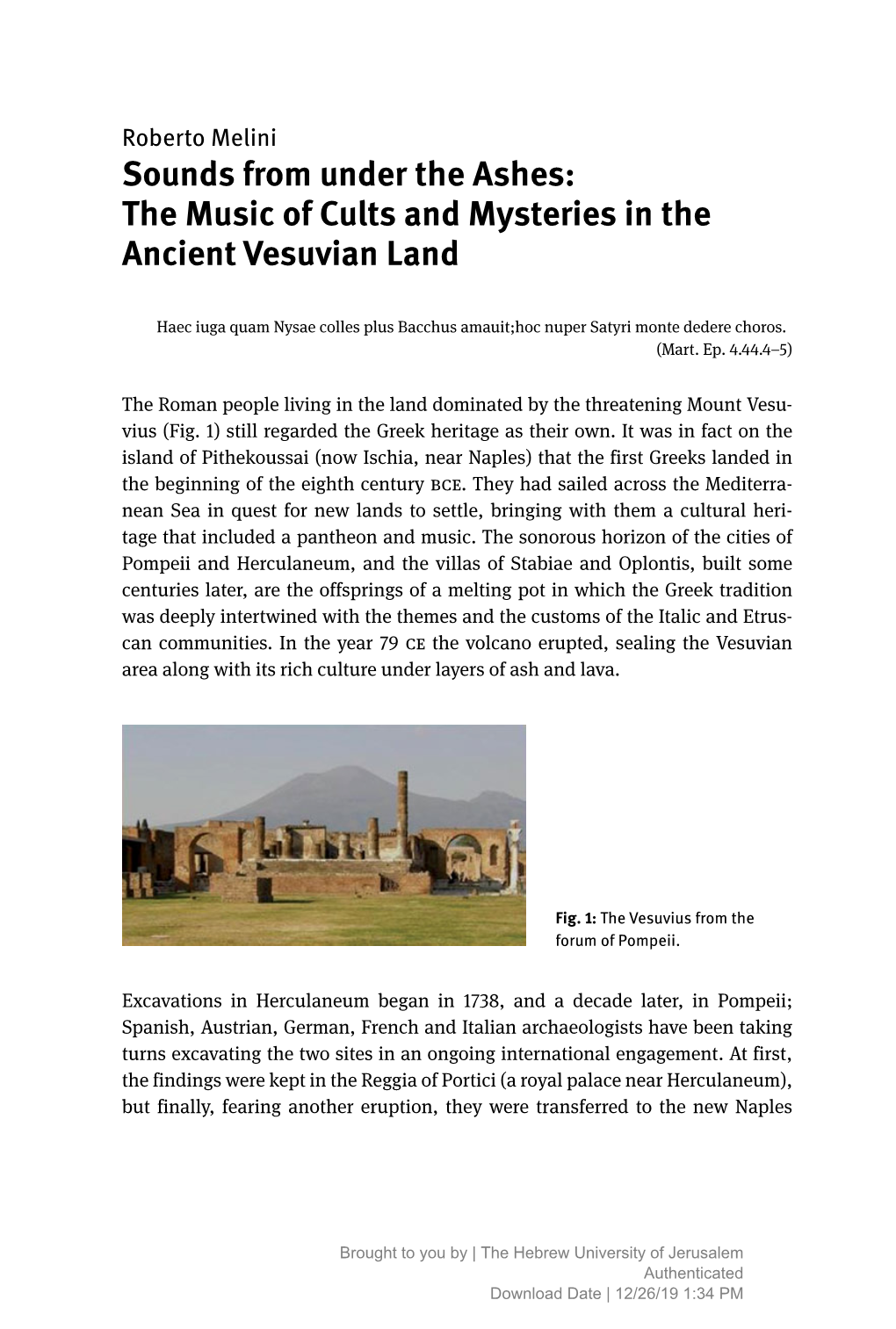 Sounds from Under the Ashes: the Music of Cults and Mysteries in the Ancient Vesuvian Land