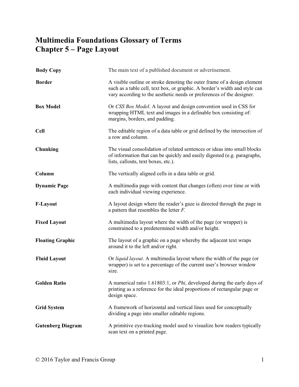 Multimedia Foundations Glossary of Terms Chapter 5 – Page Layout