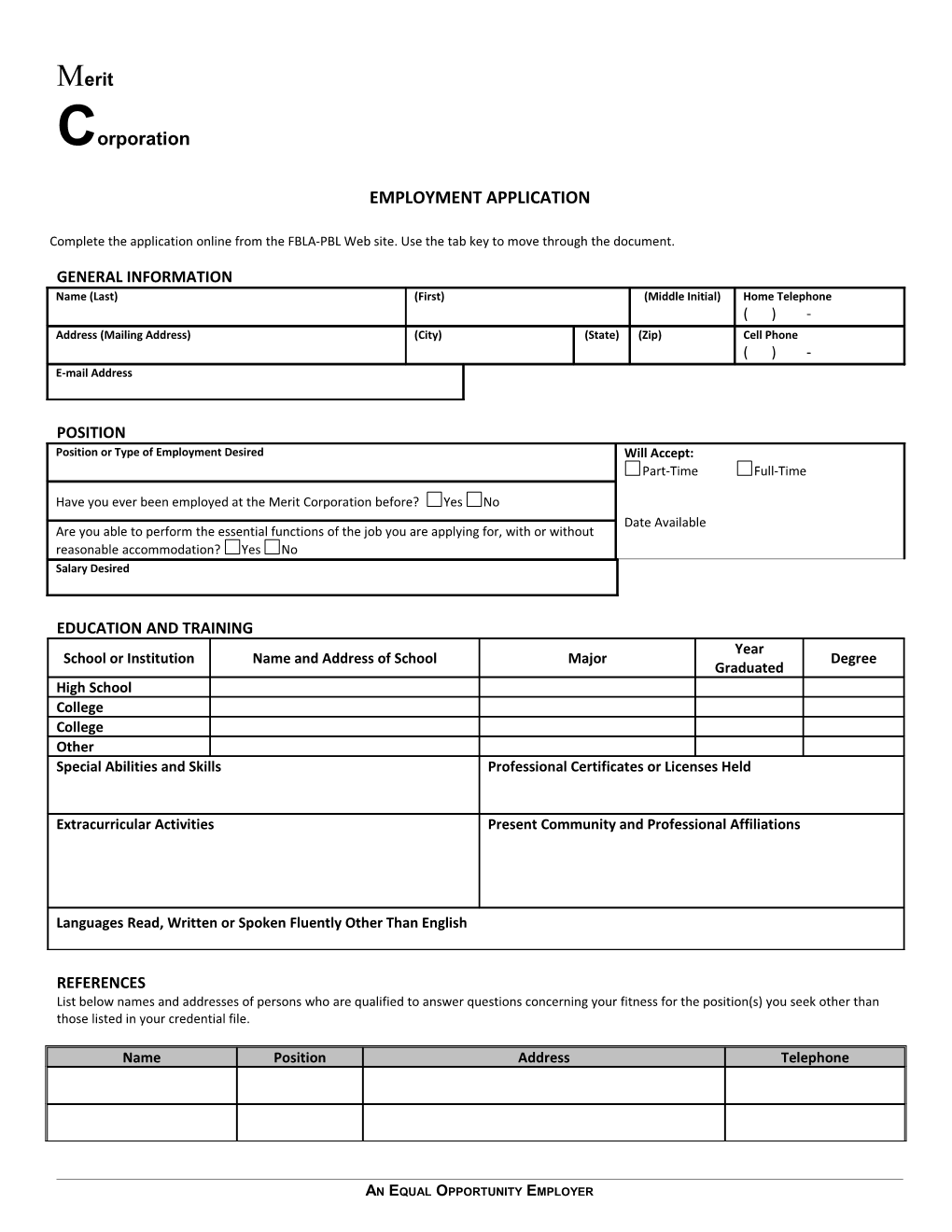 Application for Employment s116