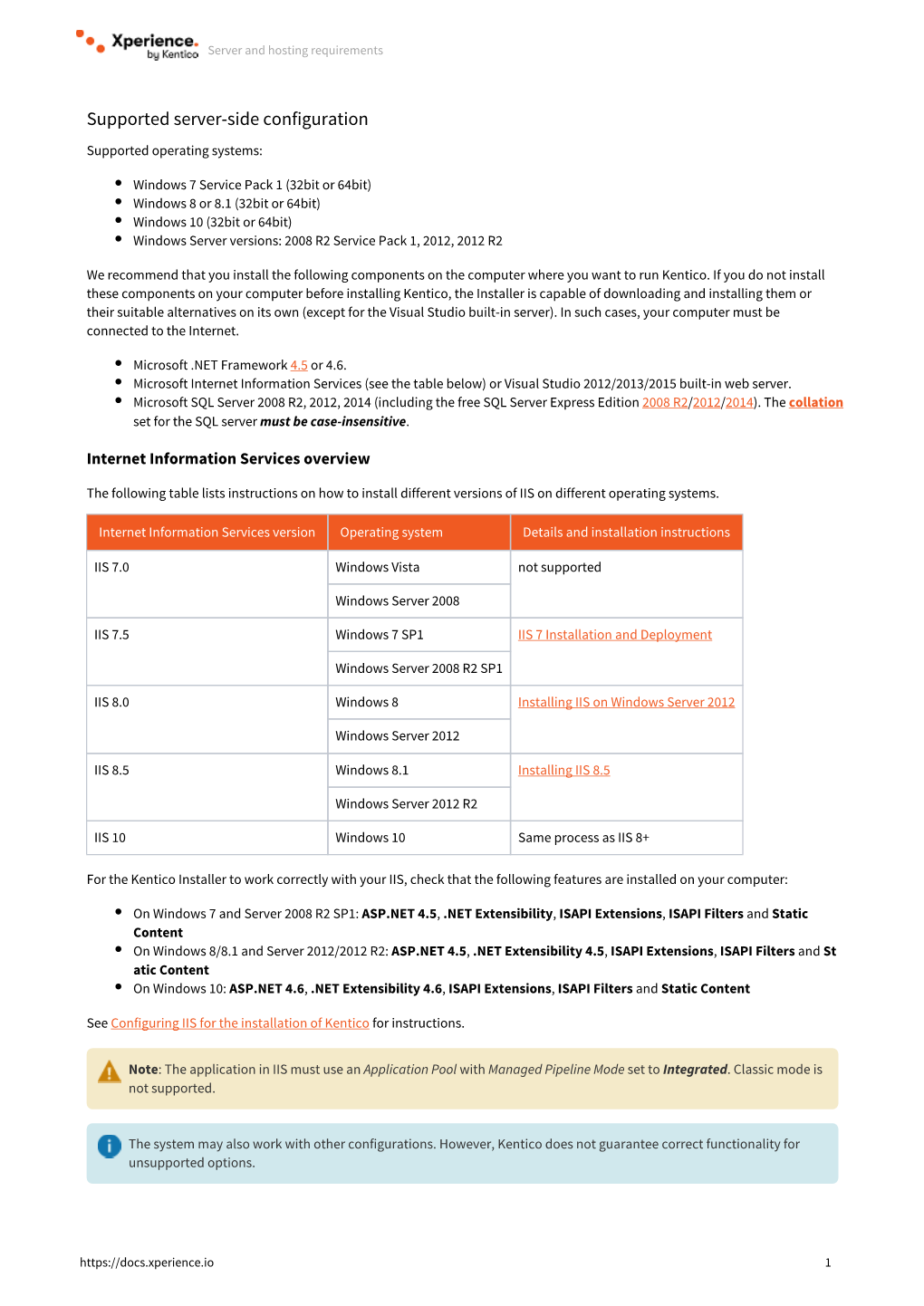 Supported Server-Side Configuration