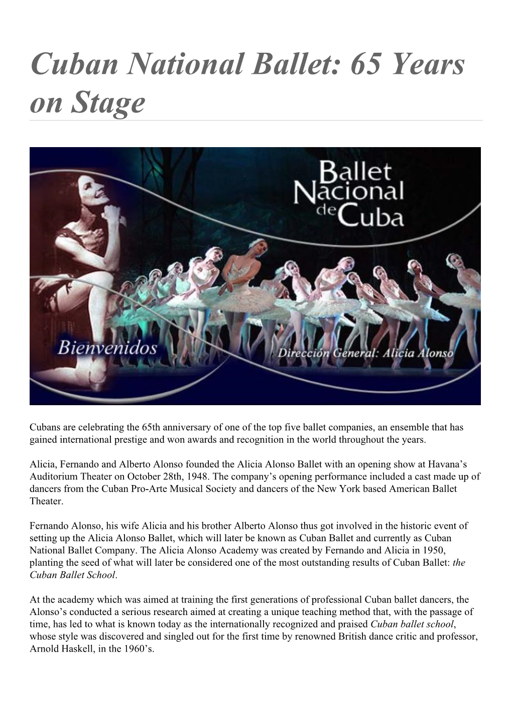 Cuban National Ballet: 65 Years on Stage