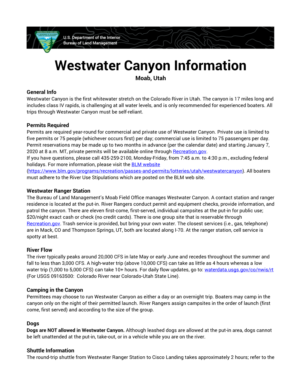 Westwater Canyon Information Moab, Utah