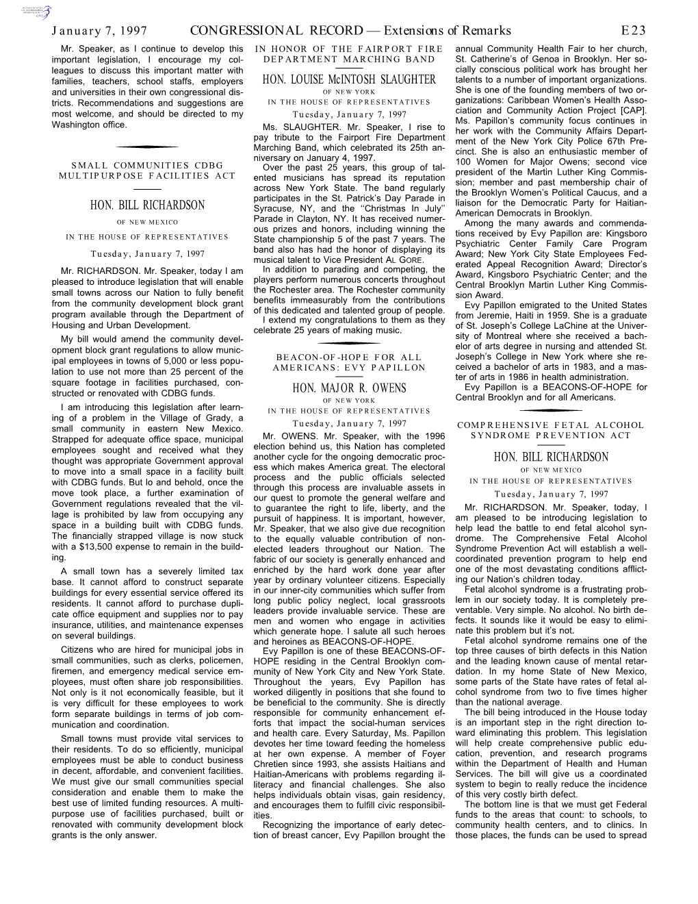 CONGRESSIONAL RECORD— Extensions of Remarks E23 HON