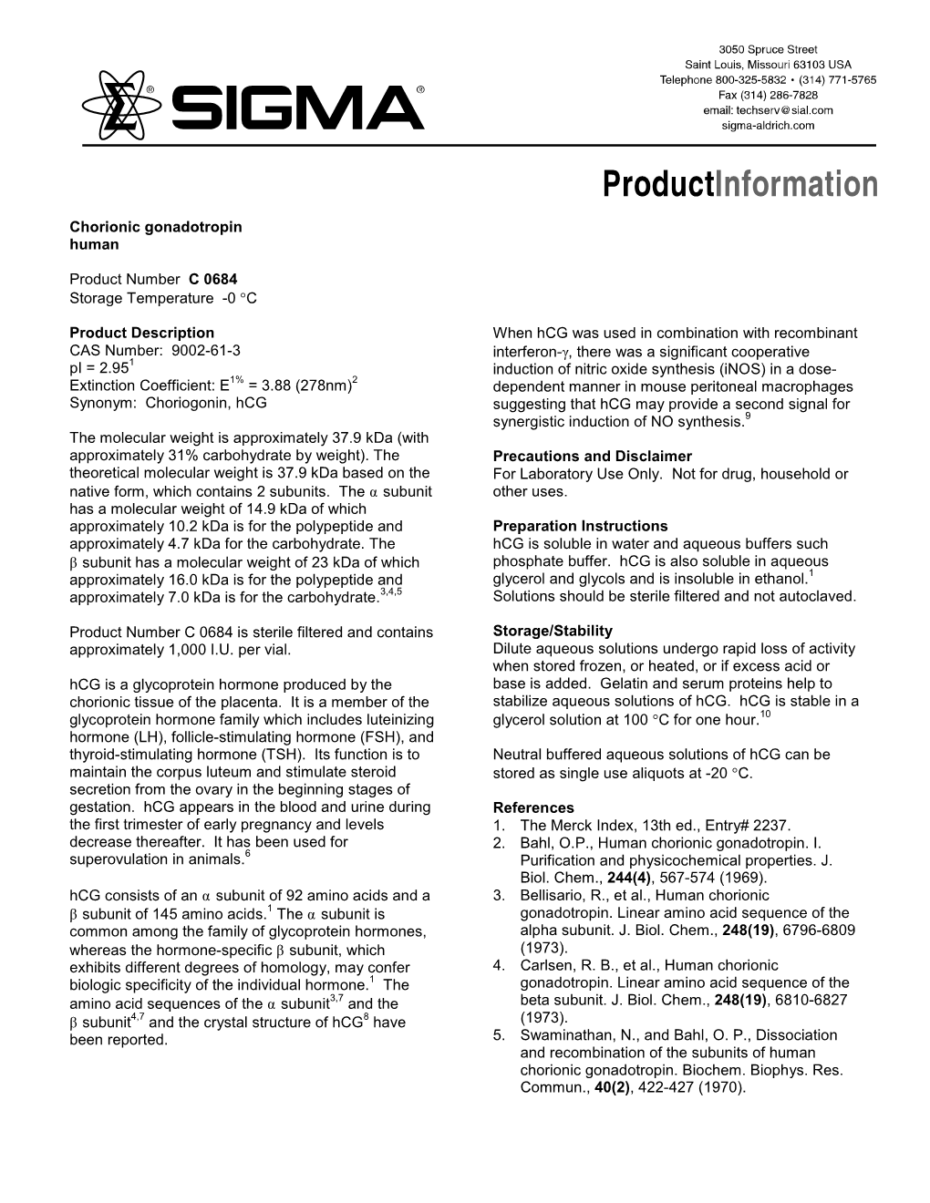 Chorionic Gonadotropin Human (C0684)