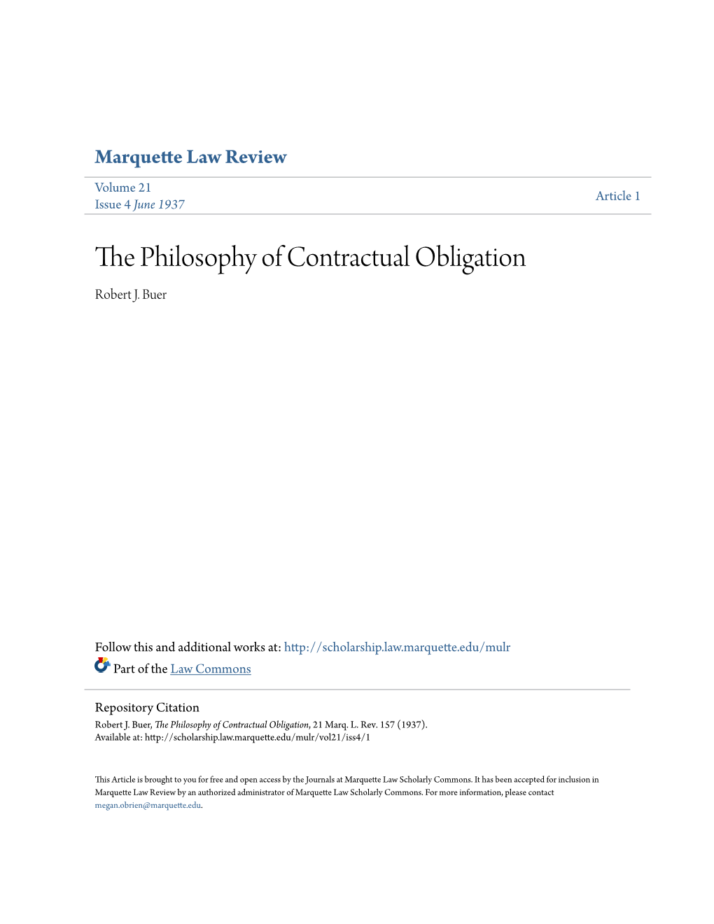 The Philosophy of Contractual Obligation, 21 Marq