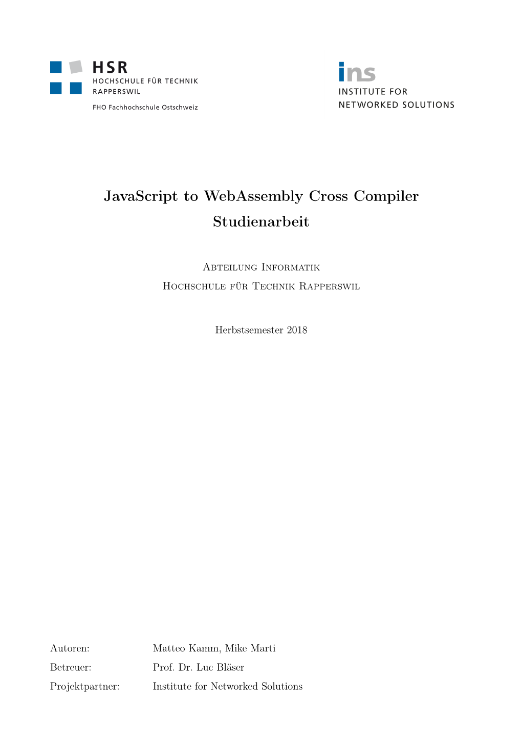 Javascript to Webassembly Cross Compiler Studienarbeit