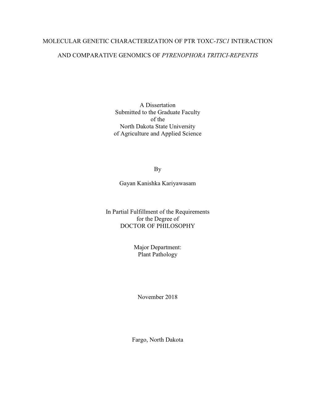 Molecular Genetic Characterization of Ptr Toxc-Tsc1 Interaction