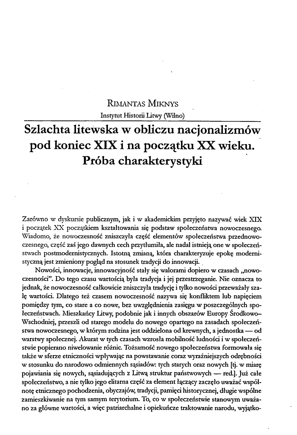 Szlachta Litewska W Obliczu Nacjonalizmów Pod Koniec XIX I Na Początku XX Wieku