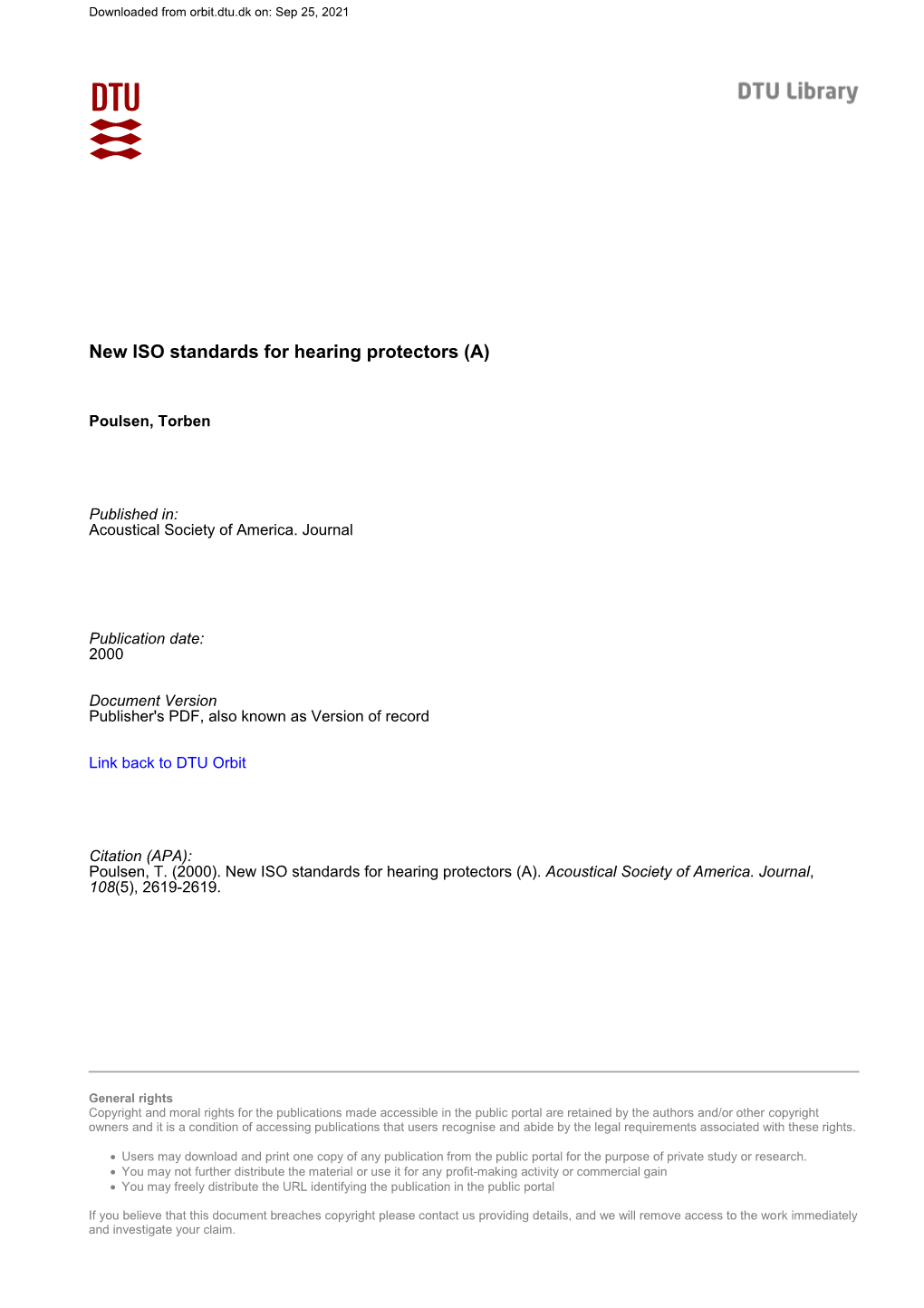 New ISO Standards for Hearing Protectors (A)