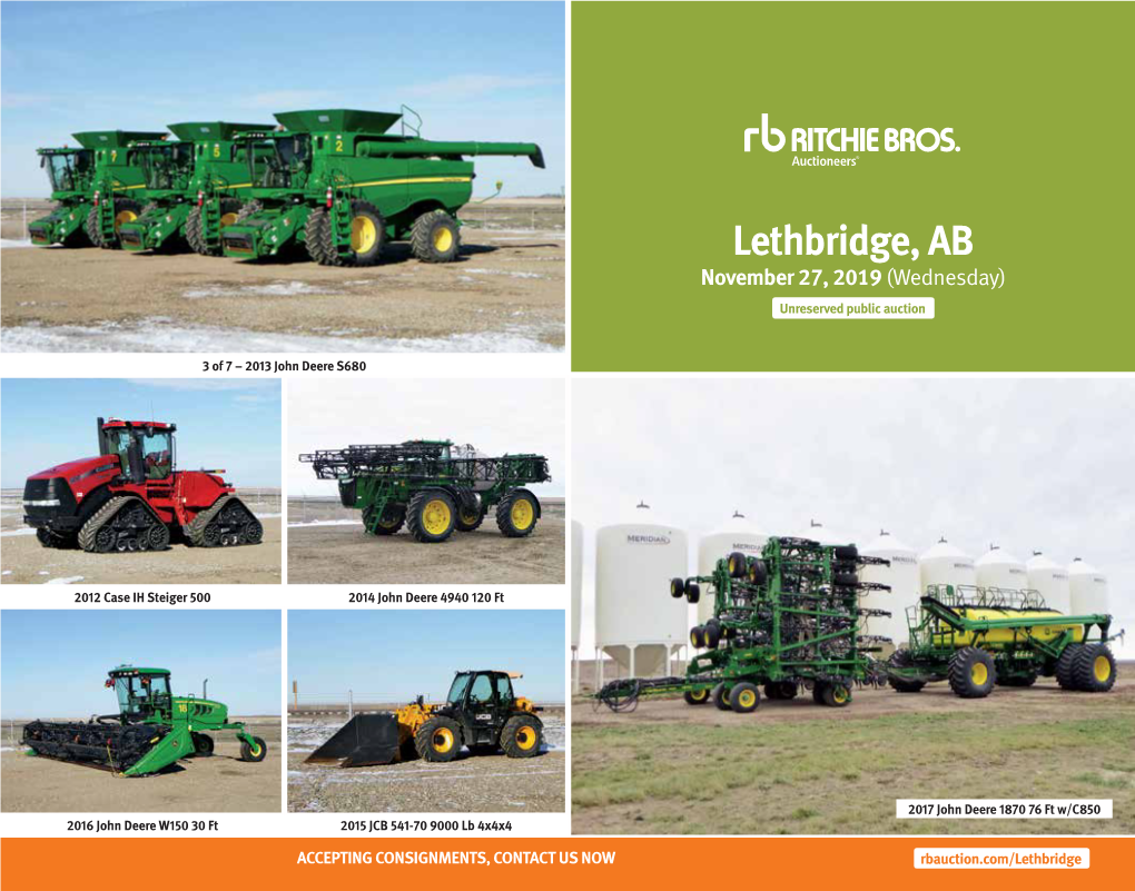 Lethbridge, AB November 27, 2019 (Wednesday) Unreserved Public Auction