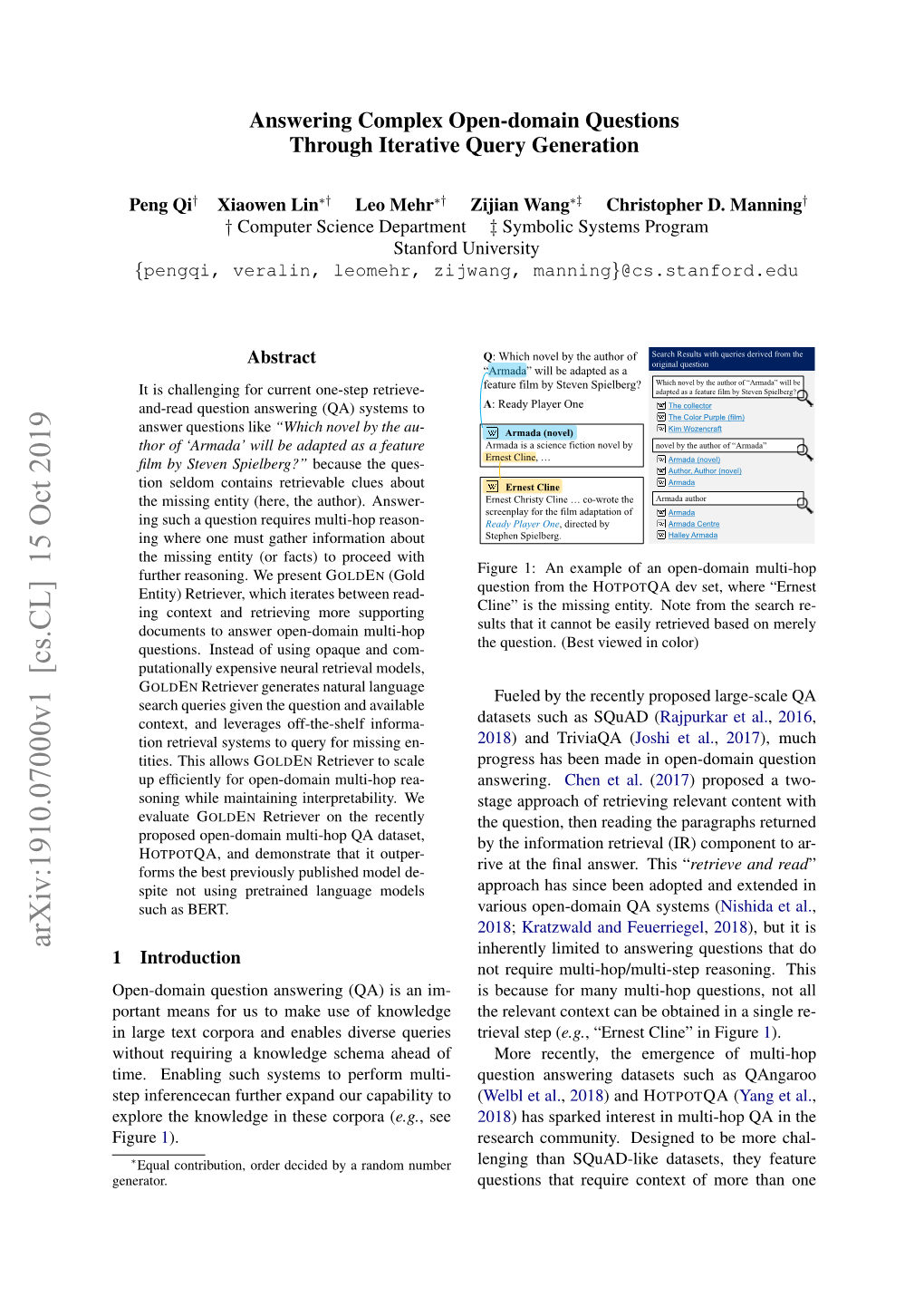 Answering Complex Open-Domain Questions Through Iterative Query Generation