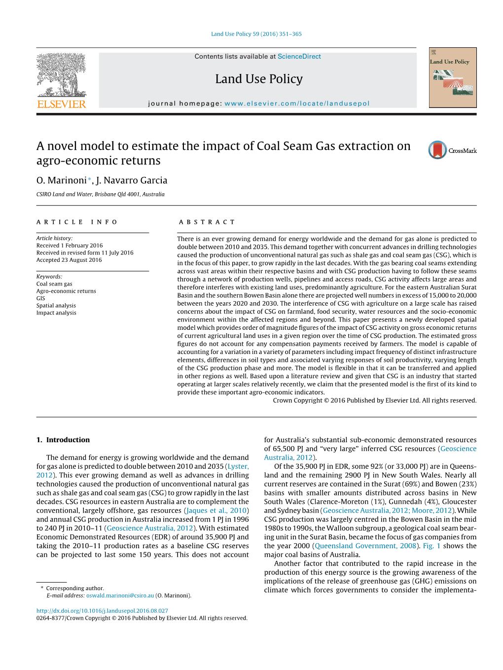 A Novel Model to Estimate the Impact of Coal Seam Gas Extraction on Agro-Economic Returns