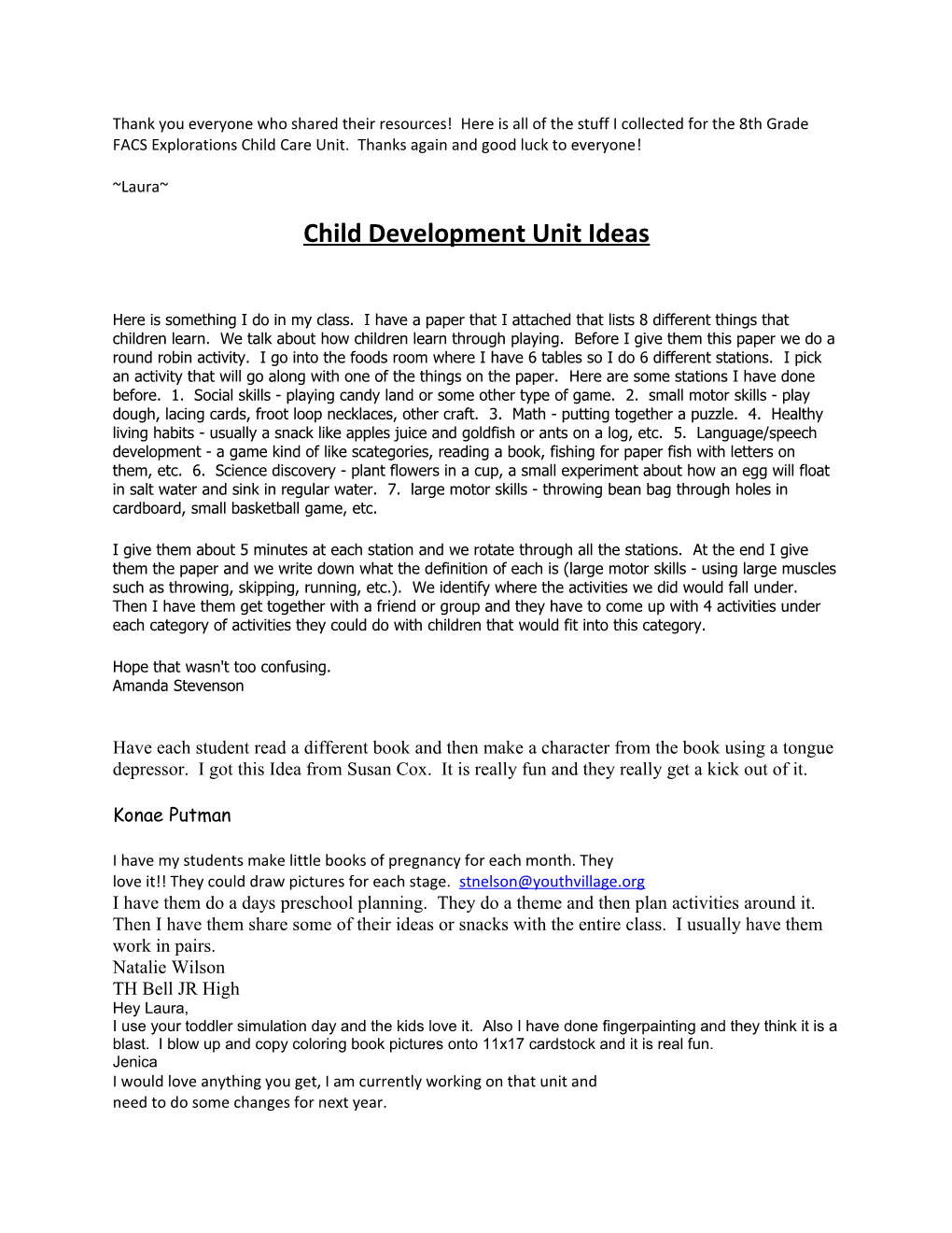 Child Development Unit Ideas