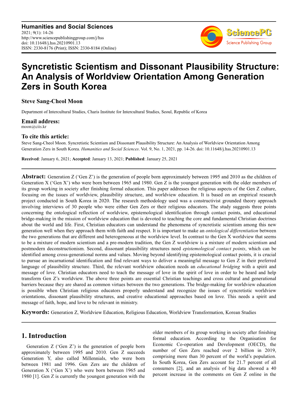 Syncretistic Scientism and Dissonant Plausibility Structure: an Analysis of Worldview Orientation Among Generation Zers in South Korea