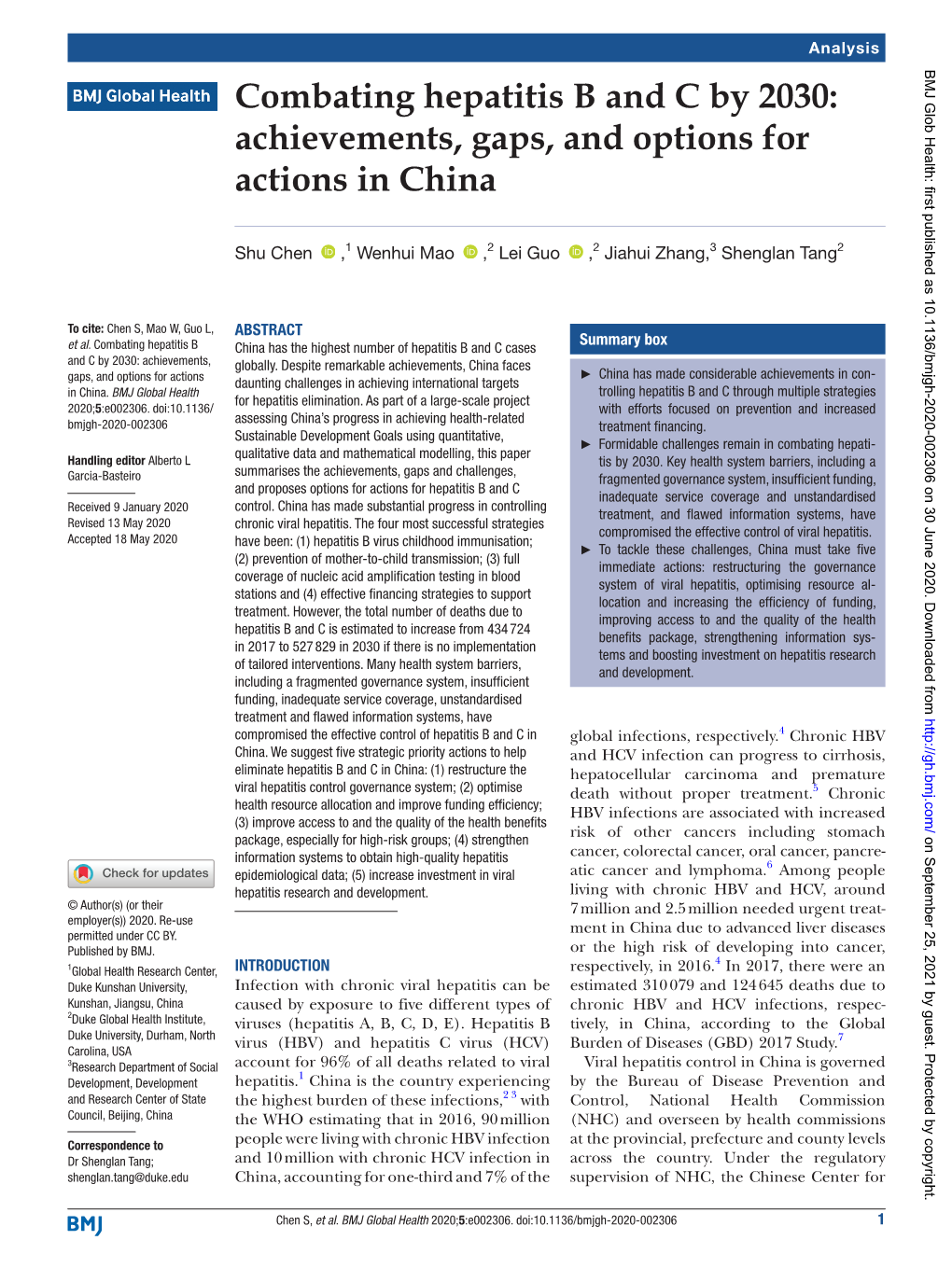 Combating Hepatitis B and C by 2030: Achievements, Gaps, and Options for Actions in China