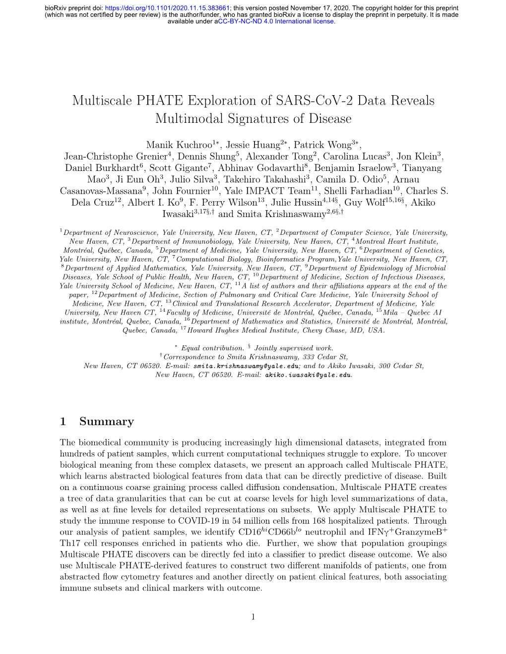 Multiscale PHATE Exploration of SARS-Cov-2 Data Reveals Multimodal Signatures of Disease