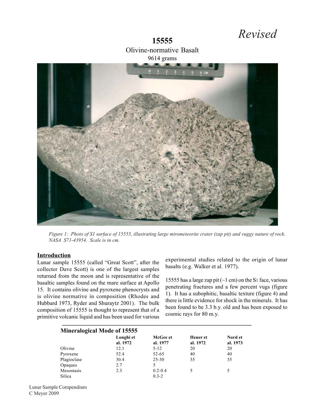 Revised 15555 Olivine-Normative Basalt 9614 Grams